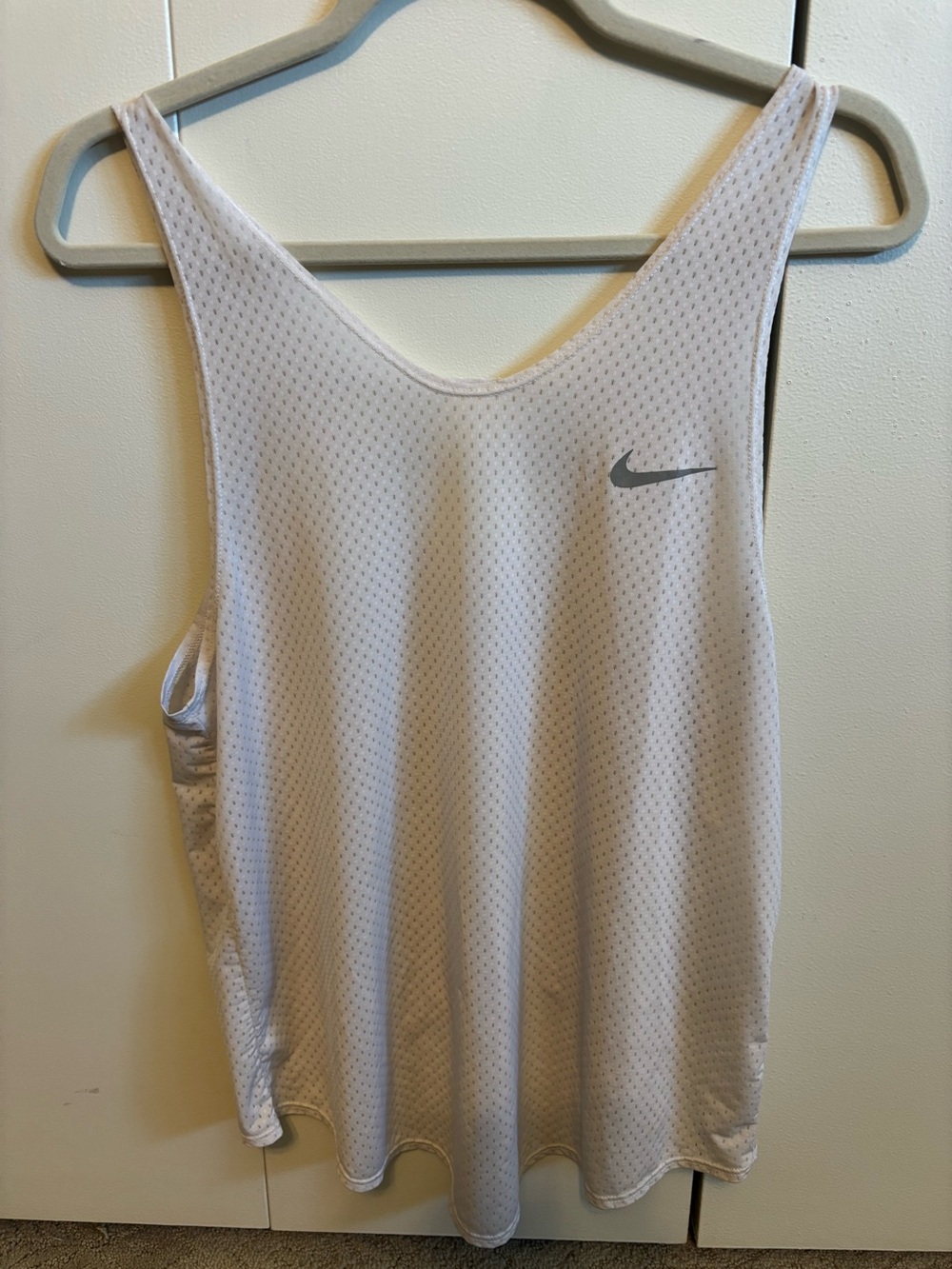 Nike White Mesh Athletic Tank with Gray Swoosh